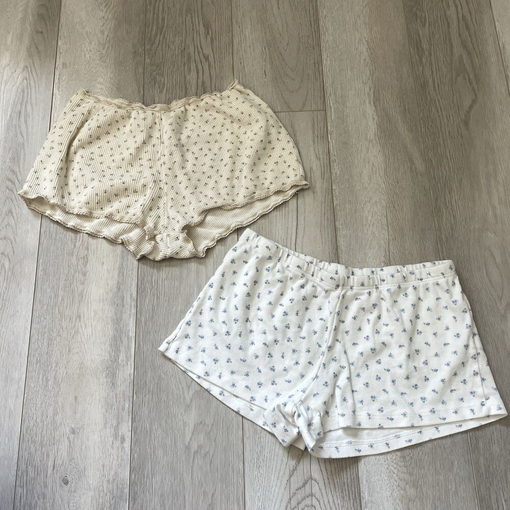 Brandy Melville Shorts cotton floral sleep womens Cream White (one size) lounge